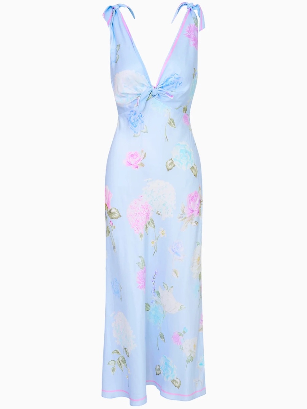 LoveShackFancy Perri Floral Scarf Tie-Shoulder Maxi Dress - Light Blue